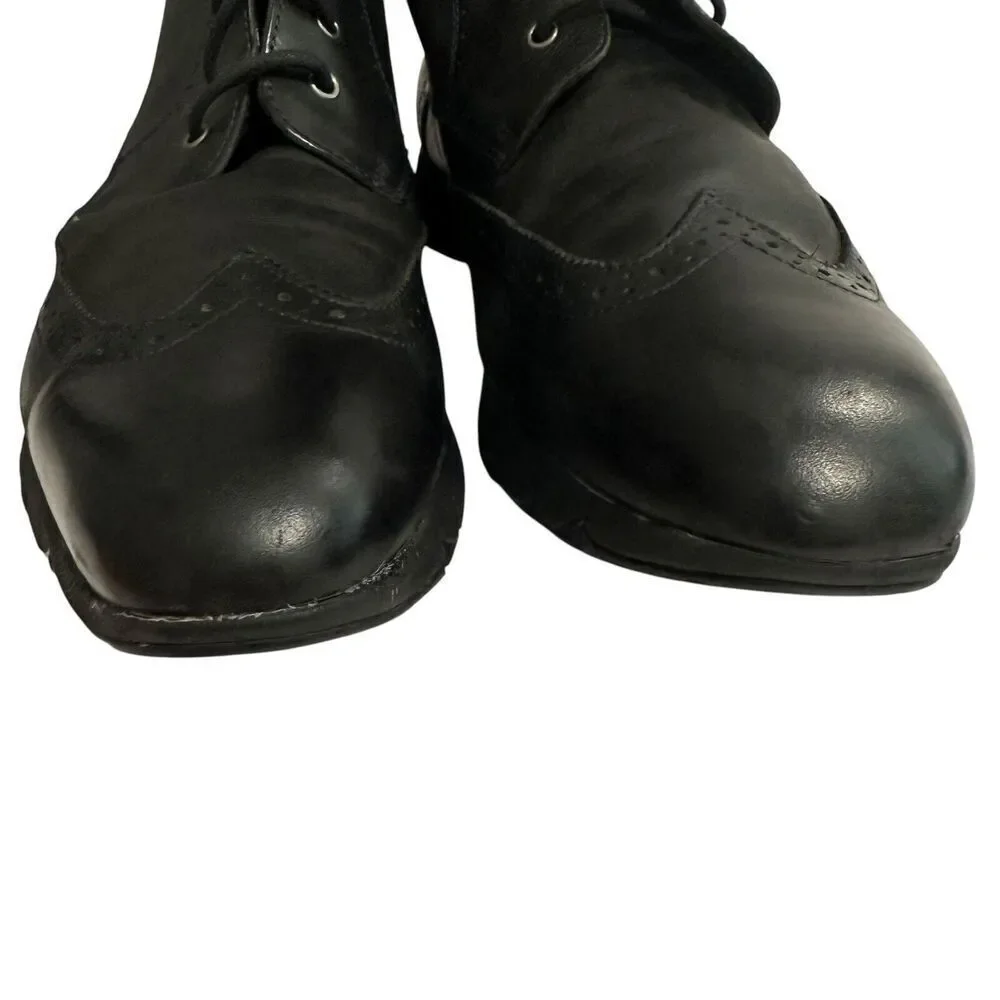 Hush Puppies Mens Black Leather Wingtip Combat Boots Vibram Sole Size 13 H103421